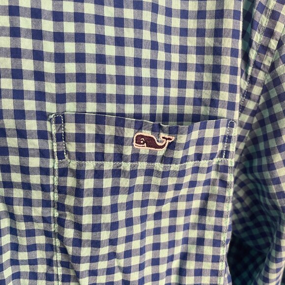 Vineyard Vines Men's blue & teal checkered Slim Fit Tucker shirt XL EUC - Picture 3 of 4